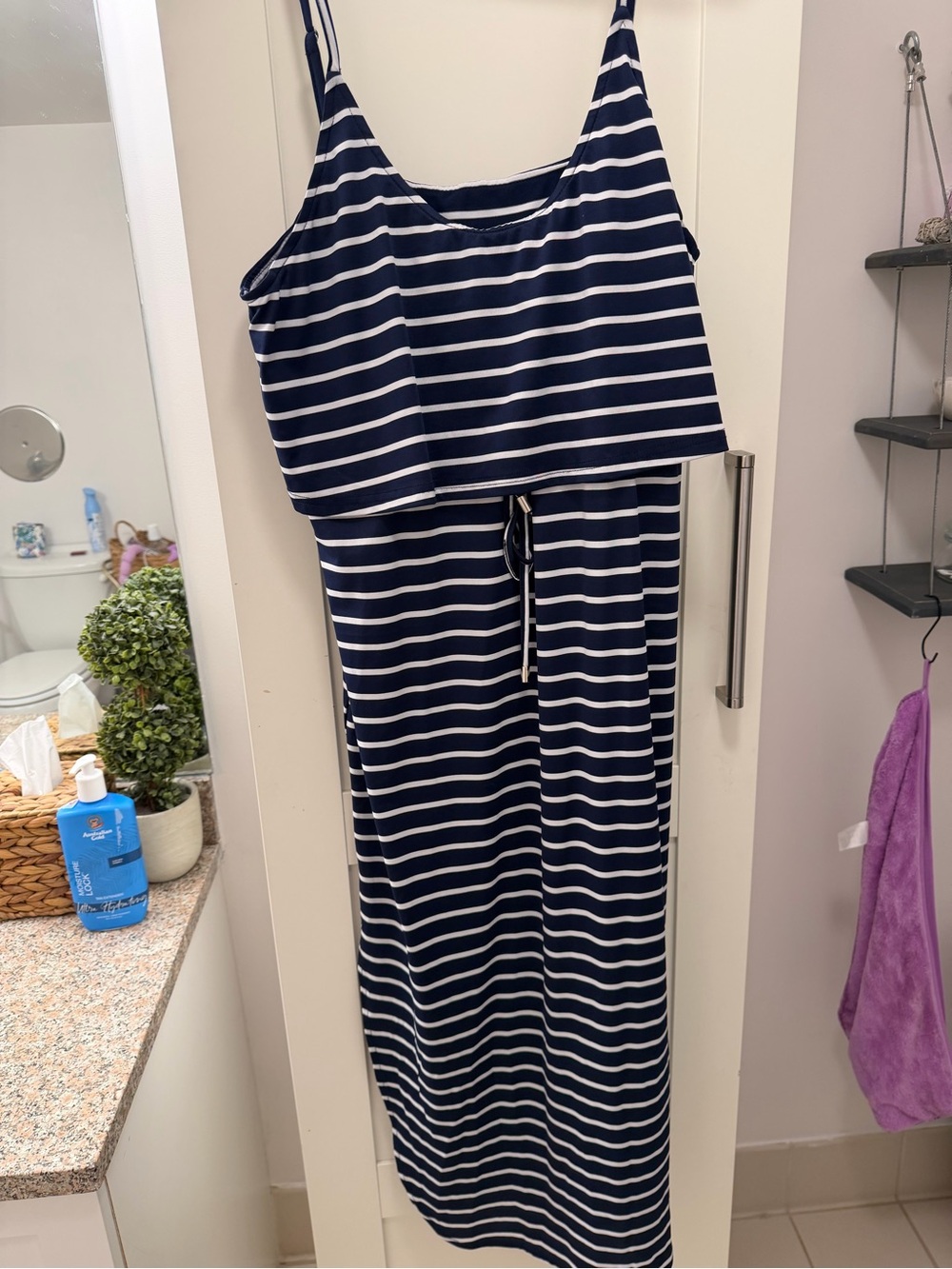Navy & White Striped Spaghetti-Strap Maxi Dress